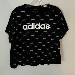 Women's Black Adidas Cropped T-shirt Size L